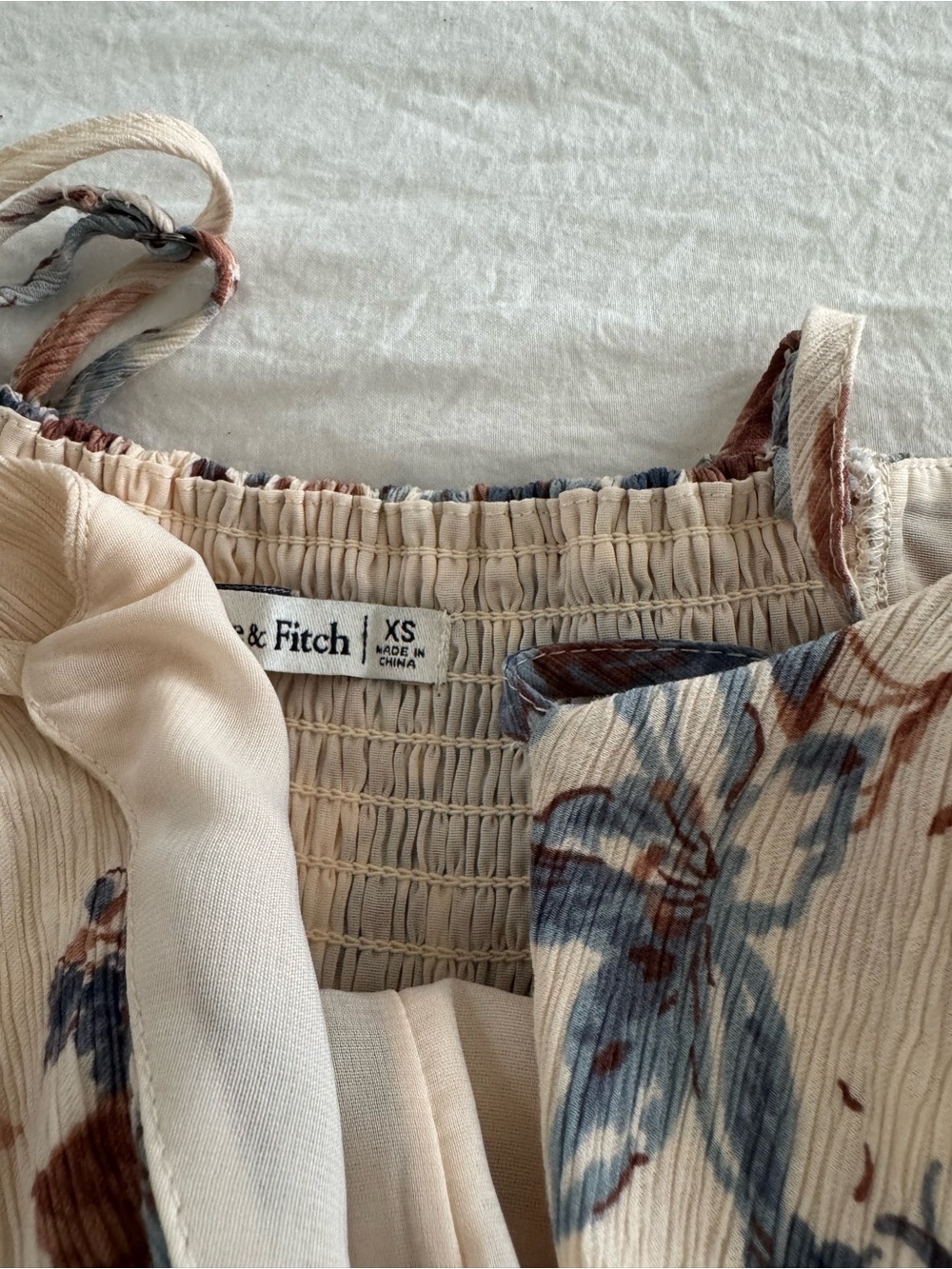 Abercrombie & Fitch Cream Smocked Maxi Dress with Blue & Rust Floral Print - Picture 5 of 10